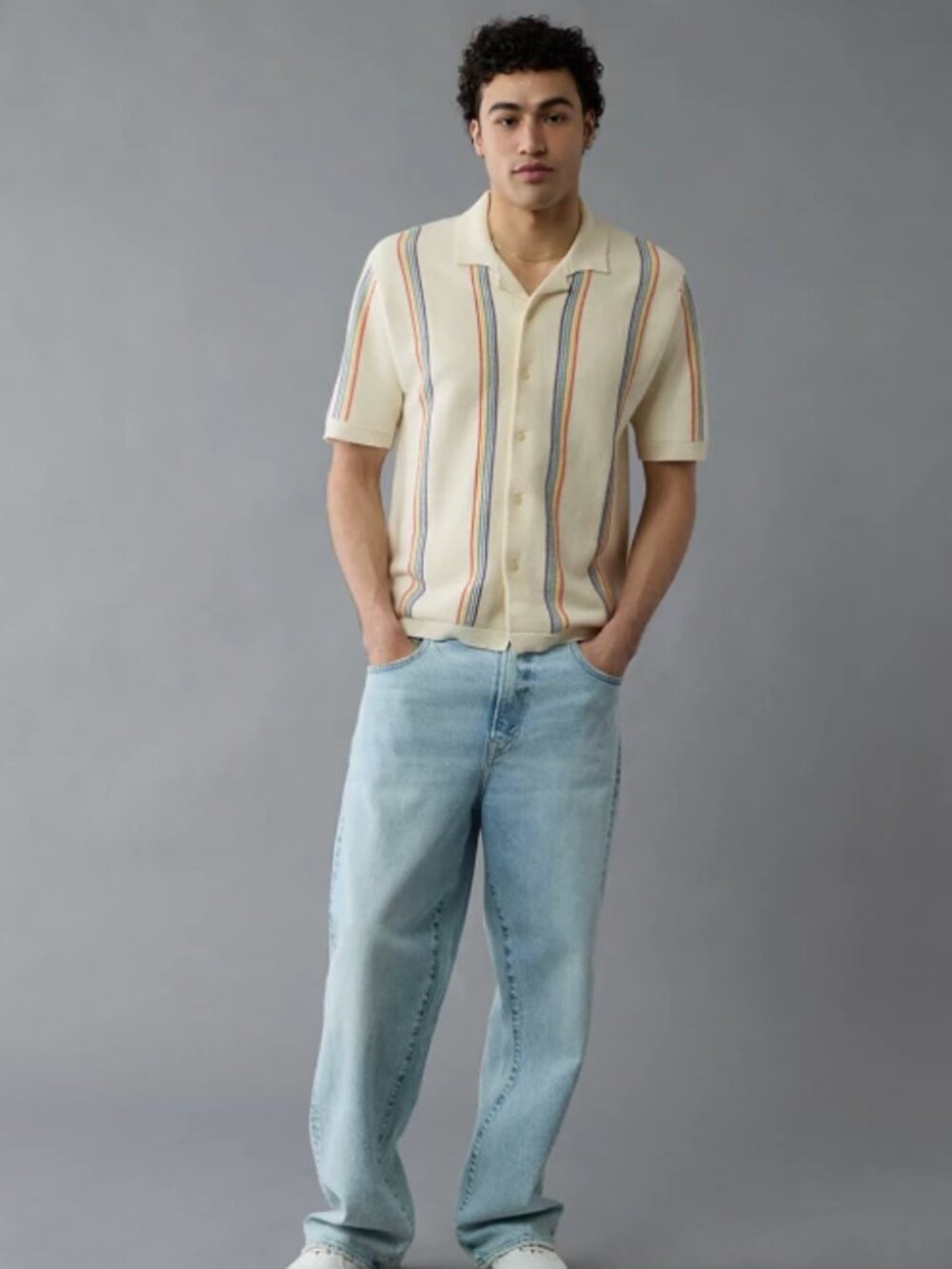 American Eagle Pride Weekend Button Up Stripe Collar Sweater